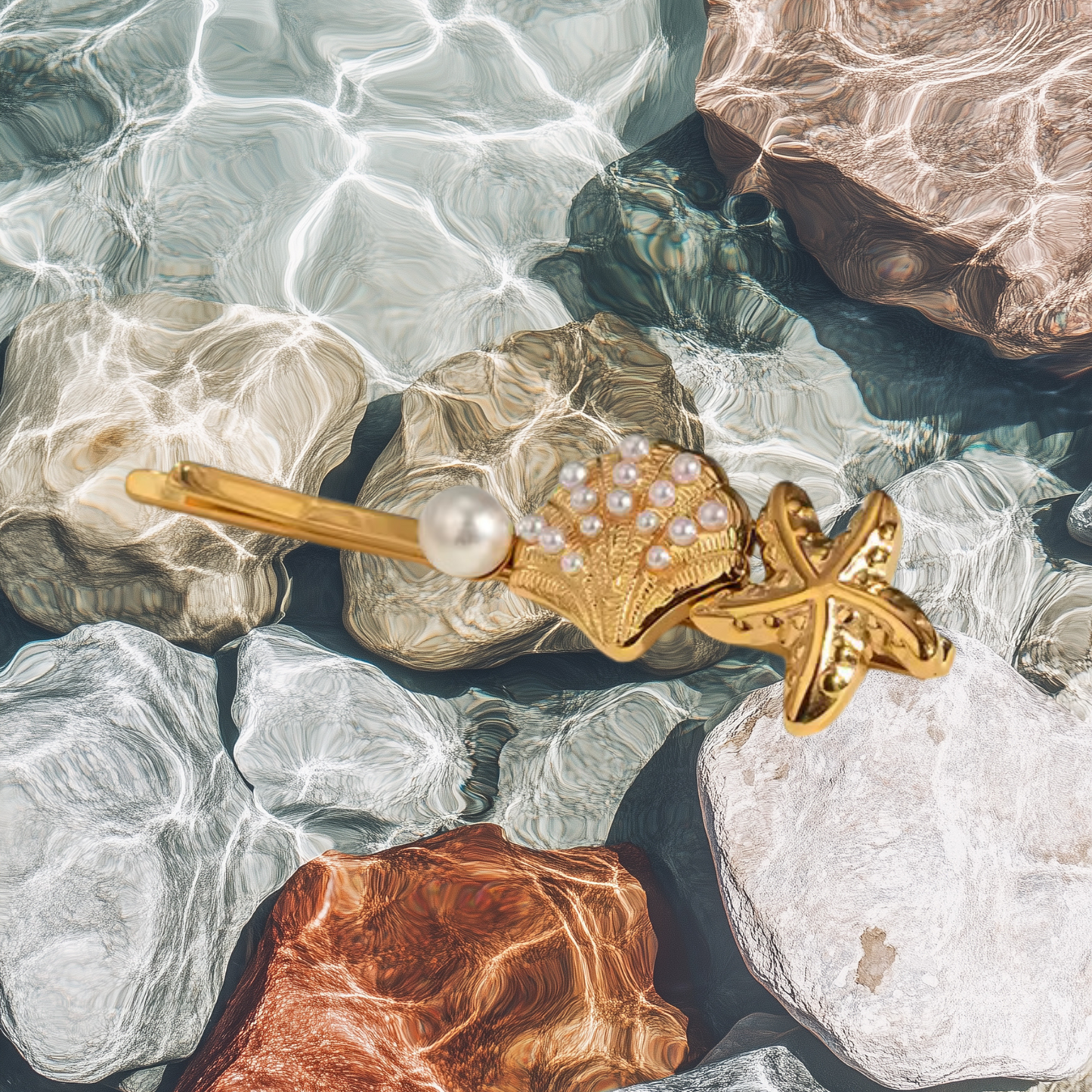Sunlit Shell Pearl Starfish Hair Pin