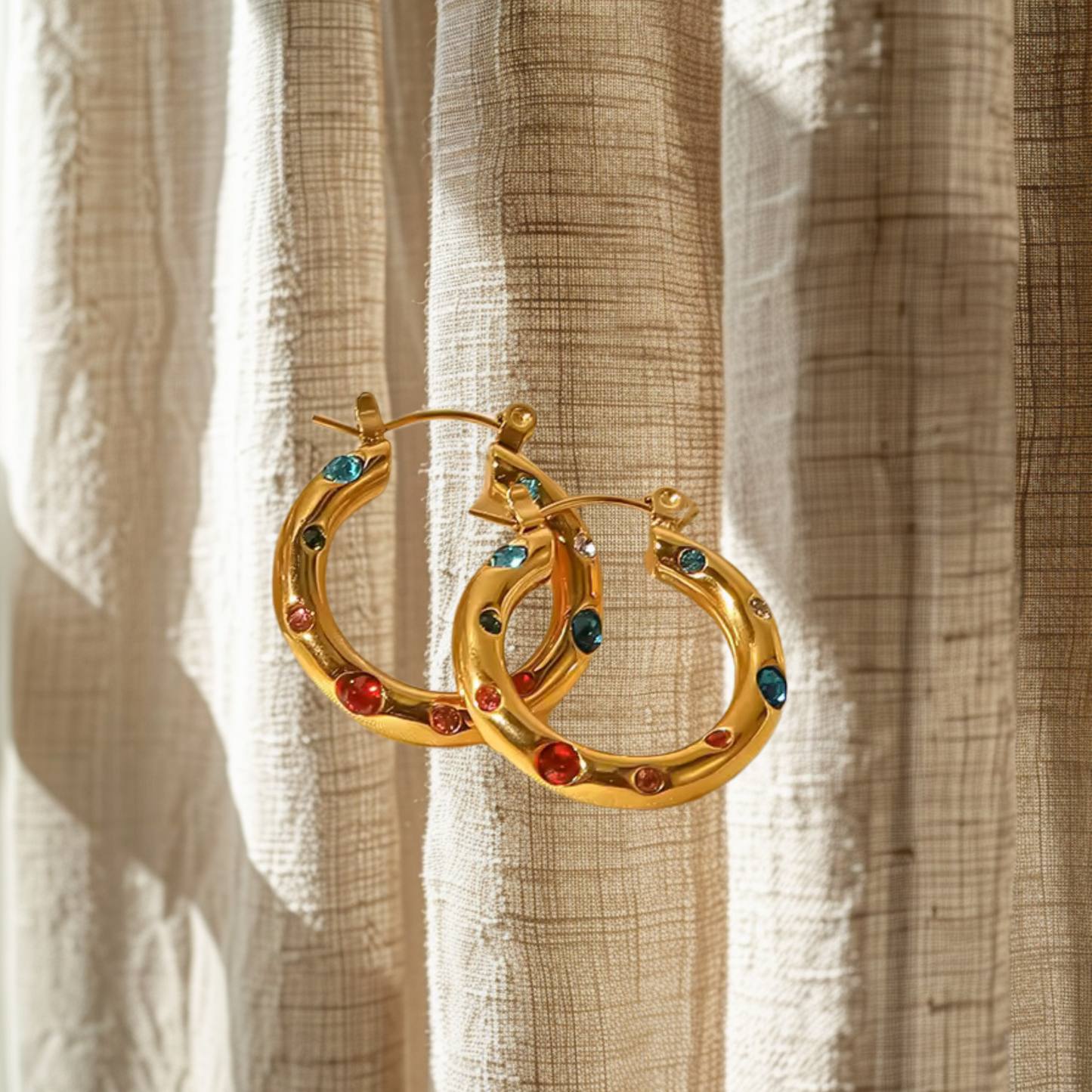 Amalfi Allure 18k Gold Multi-Coloured Gem Hoop Earrings