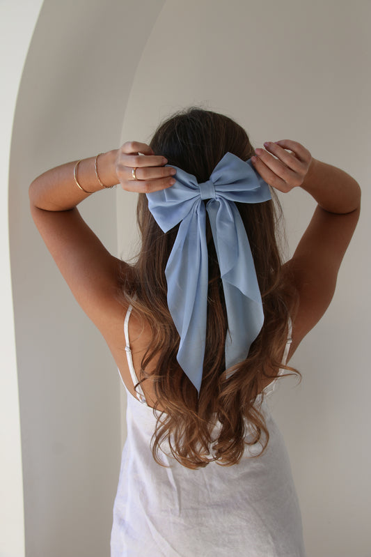 The Sydney Sheer Baby Blue French Barrette Bow Clip
