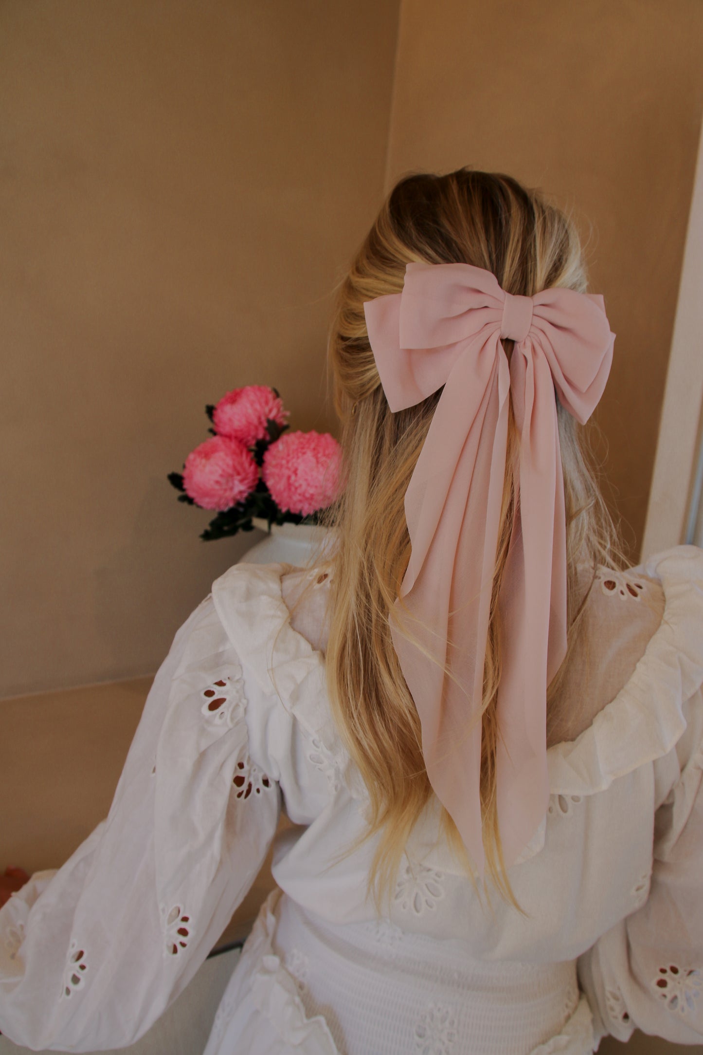 The Lou Baby Pink Sheer Bow Clip