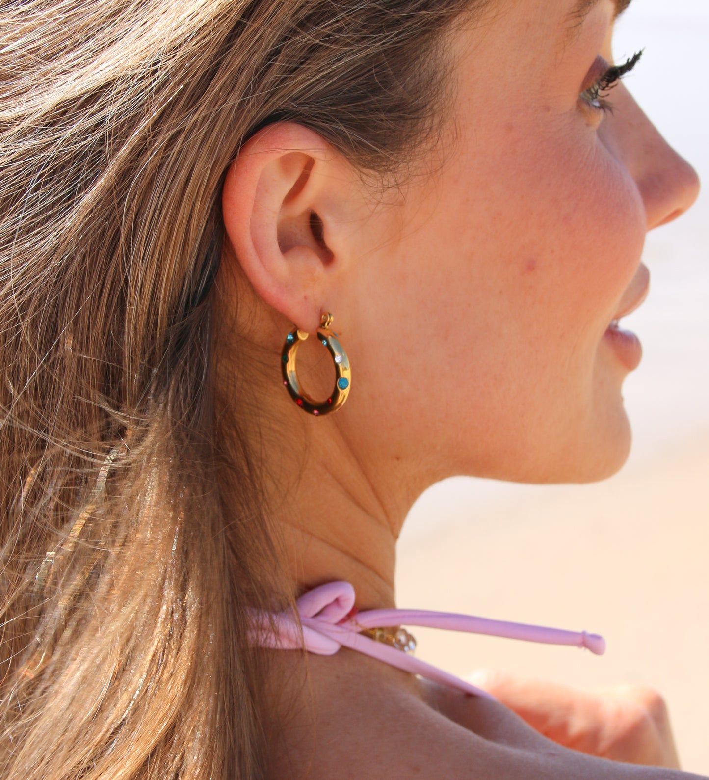 Amalfi Allure 18k Gold Multi-Coloured Gem Hoop Earrings