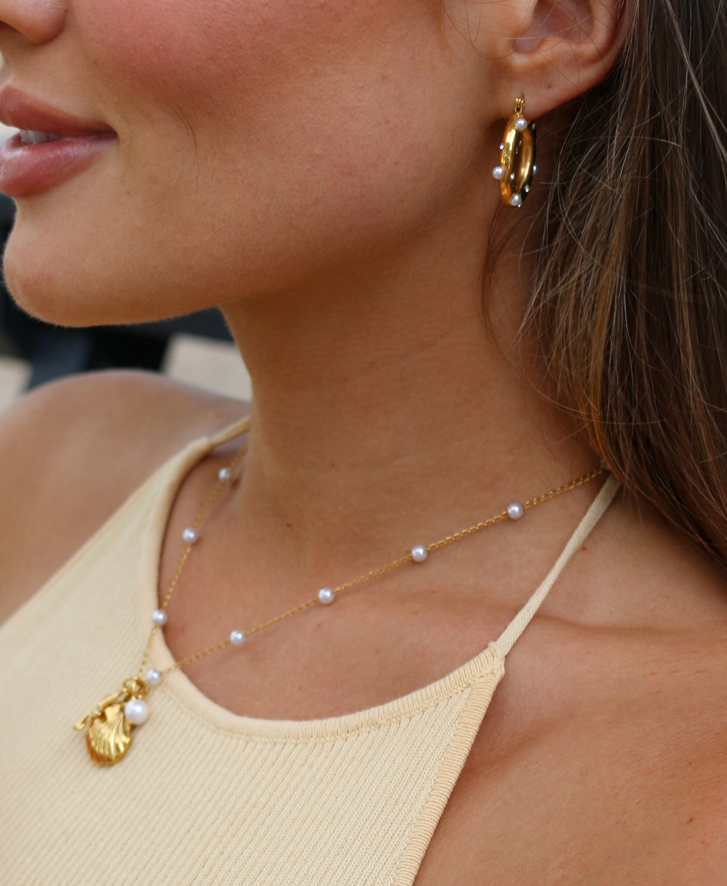 Positano Pearl 18k Gold Hoop Earrings