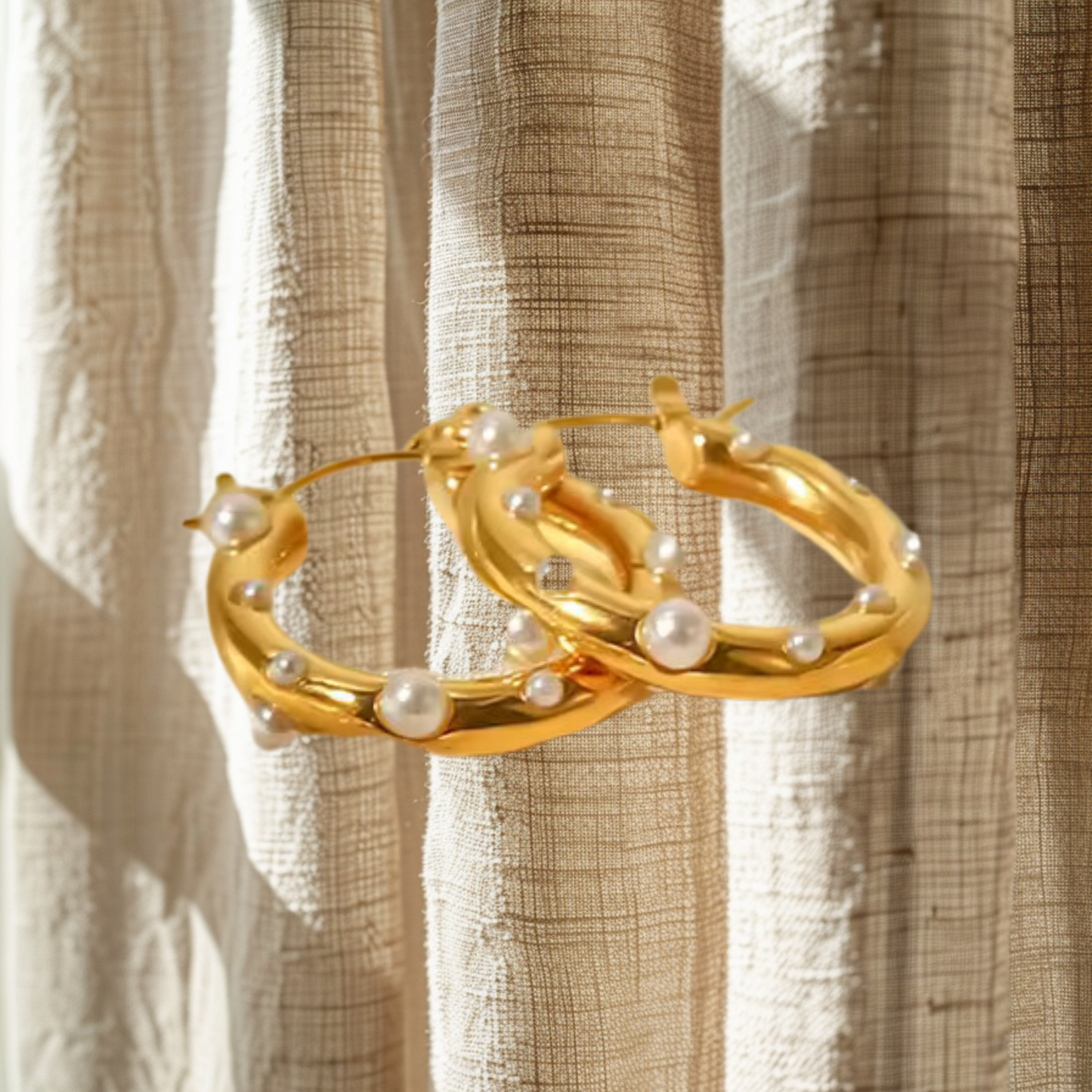 Positano Pearl 18k Gold Hoop Earrings